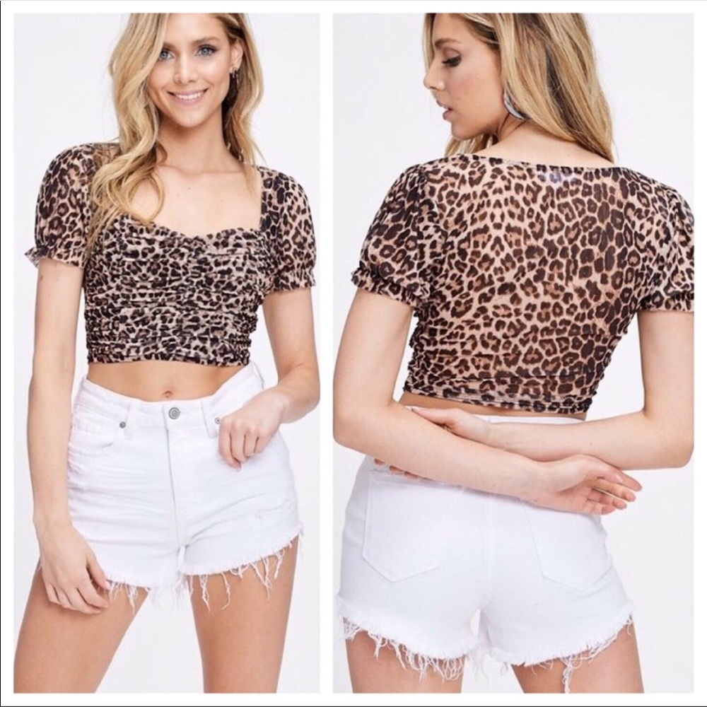 LAST 1 Shirred Animal Print Crop Top - Picture 2 of 6